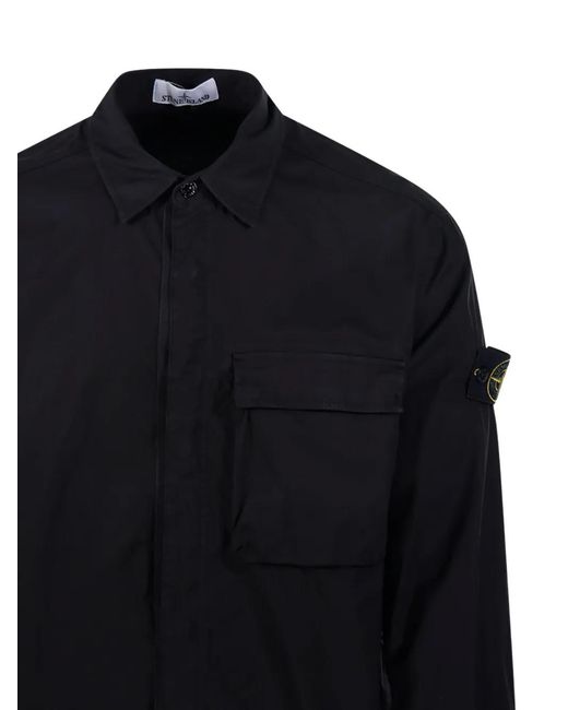 Stone Island Black 1200032 Stretch Cotton Tela 'Paracadute' Comfort-Fit Overshirt With Snap Fastening for men