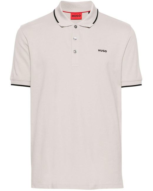 HUGO White Logo-appliqué Piqué Polo Shirt for men