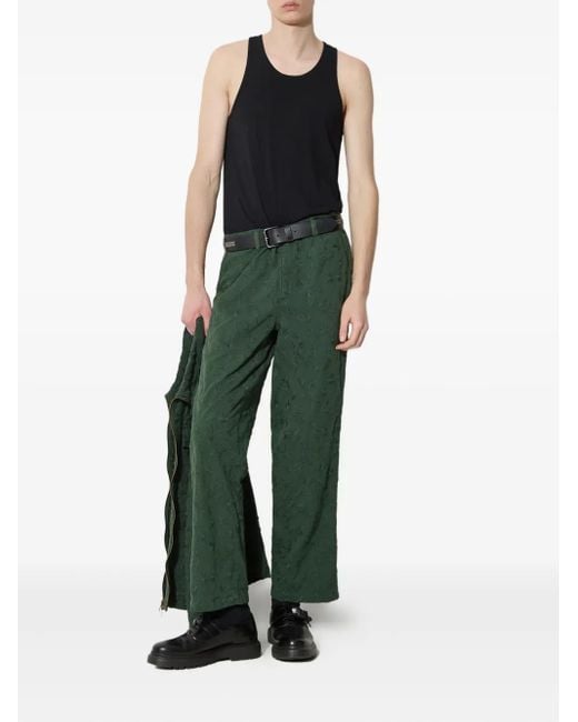 Corridor NYC Green Floral Embroidered Cotton Trousers for men