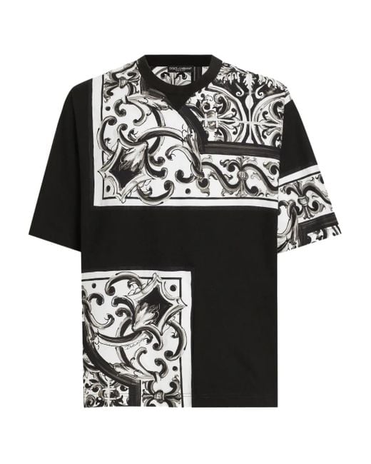 Dolce & Gabbana Black Graphic-Print Cotton T-Shirt for men