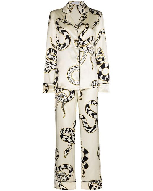 Olivia Von Halle White Lila Sassoon Snake-print Silk Pyjamas