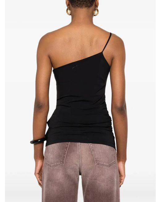 Pinko Black Ruffled One-Shoulder Top