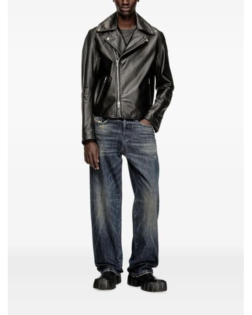 DIESEL Black L-Eo-Wrd Leather Jacket for men
