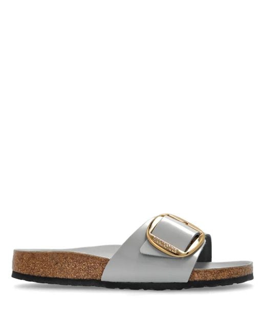 Birkenstock White Madrid Big Buckle, Natural Lea Shoes