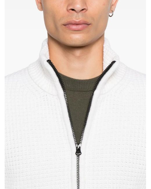 C P Company Waffelstrick-Cardigan mit Reißverschluss in White für Herren