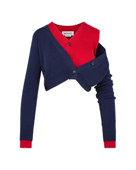 Monse Blue Layered-Effect Ribbed-Knit Cardigan