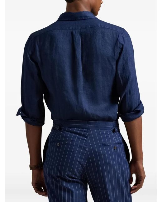 Polo Ralph Lauren Blue Custom-Fit Button-Down Collar Long Sleeve Shirt for men