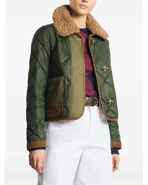 Fay Green Veste Matelassée À Col Lainé