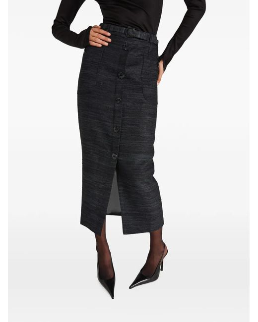 Violante Nessi Black Corot Belted Silk-Tweed Midi Skirt