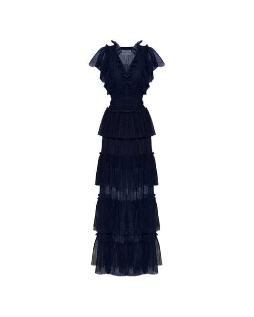 Munthe Blue Noriz Ruffled Tiered Maxi Dress