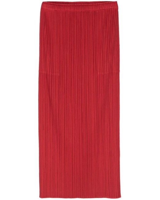 Pleats Please Issey Miyake Straight Pleated Midi Skirt Red