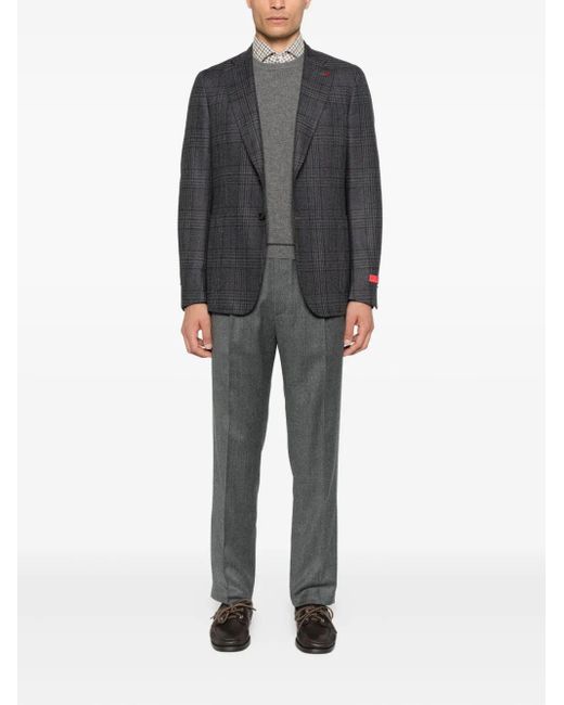 Isaia Gray Checked-Pattern Wool-Silk Blend Blazer for men