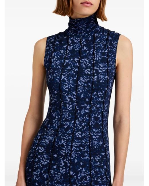Proenza Schouler Blue High-Neck Sleeveless Floral Dress