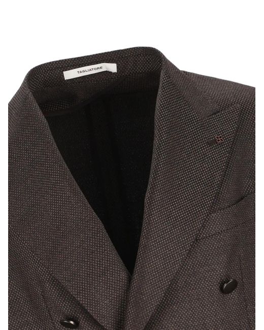Tagliatore Black Double-Breasted Patch-Pocket Blazer for men