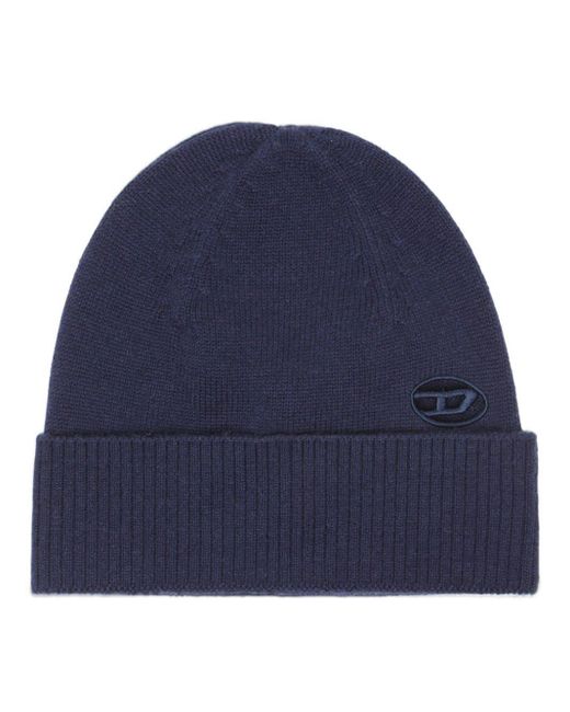 DIESEL Blue Oval D-patch Wool-cashmere Beanie