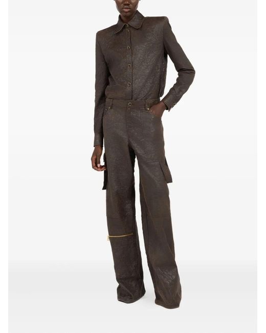 Roberto Cavalli Black Leather Cargo Pants