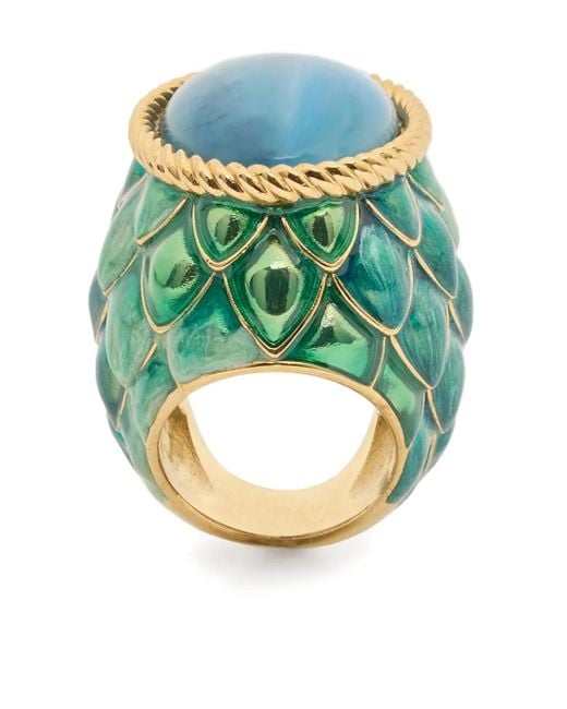 Roberto Cavalli Green Stone-Embellished Scaled Ring