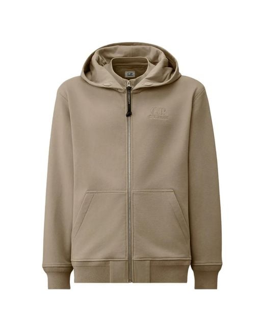 C P Company Natural Logo-Detail Zip-Up Hoodie for men