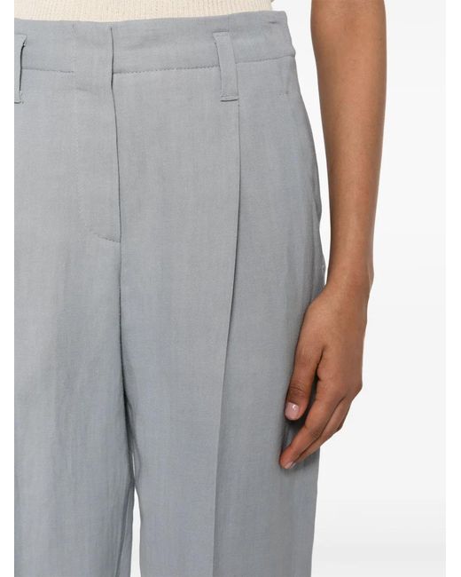 Brunello Cucinelli Gray Pleated Straight-Leg Trousers