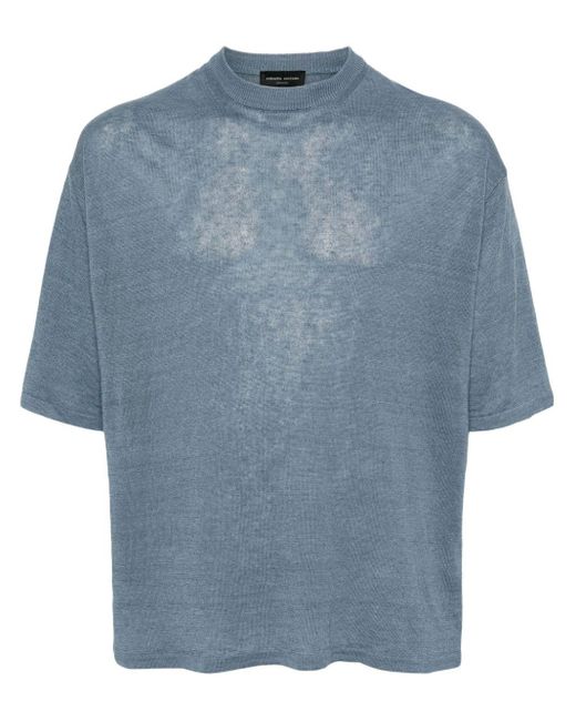 Roberto Collina Blue Knitted Linen T-shirt for men