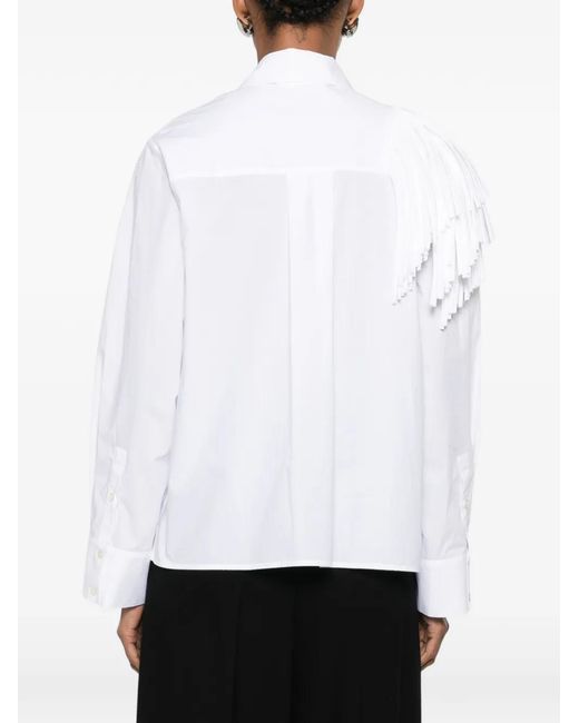 Erika Cavallini Semi Couture White Fringe-Trimmed Shirt