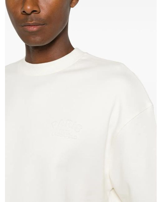 Karl Lagerfeld White Logo-Embroidered Ribbed-Trim T-Shirt for men