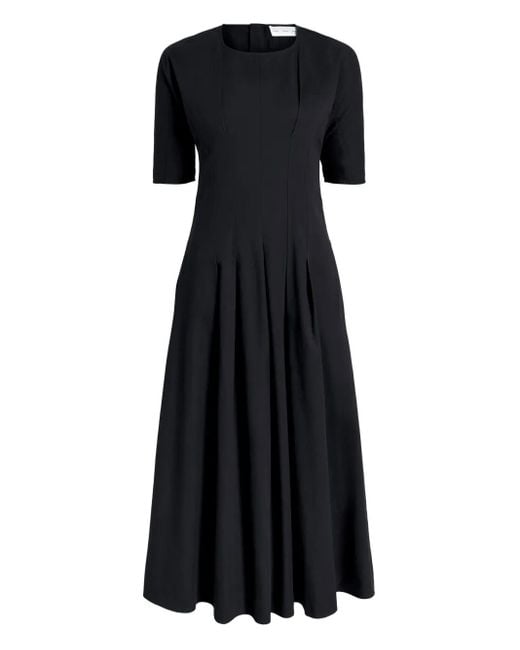 Proenza Schouler Black Ainsley Pleated Short-Sleeve Midi Dress