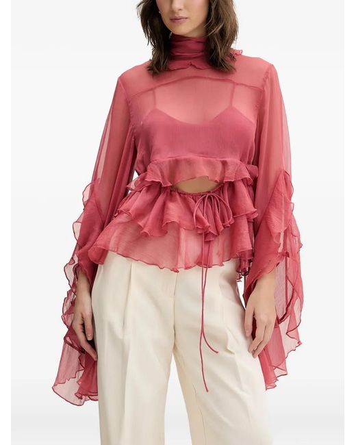 Bardot Red Blouse Anyssa À Volants