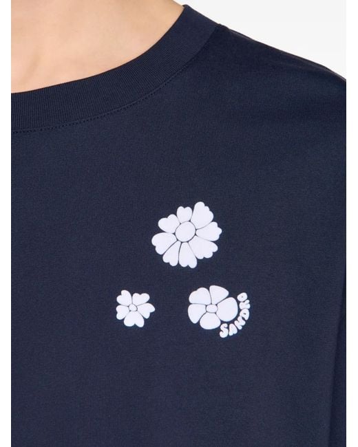 Sandro Blue Floral-Print T-Shirt for men