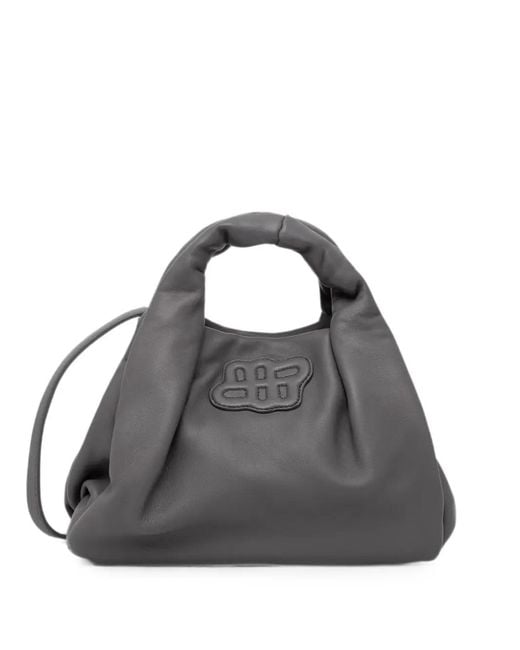 Munthe Black Logo-Patch Ruched Tote Bag