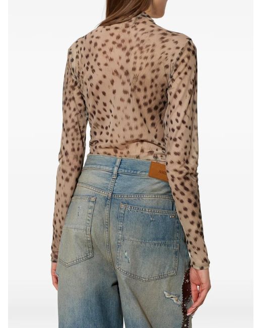 Amiri Blue Animal-Print Long-Sleeve Top