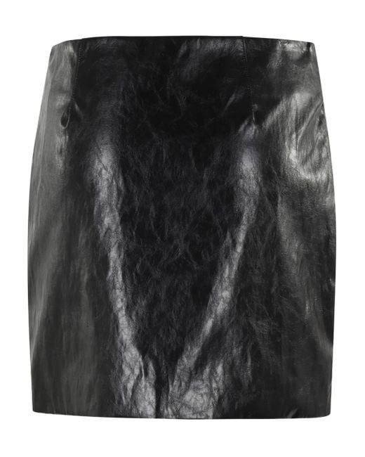 FEDERICA TOSI Black Draped Leather-Effect Mini Skirt