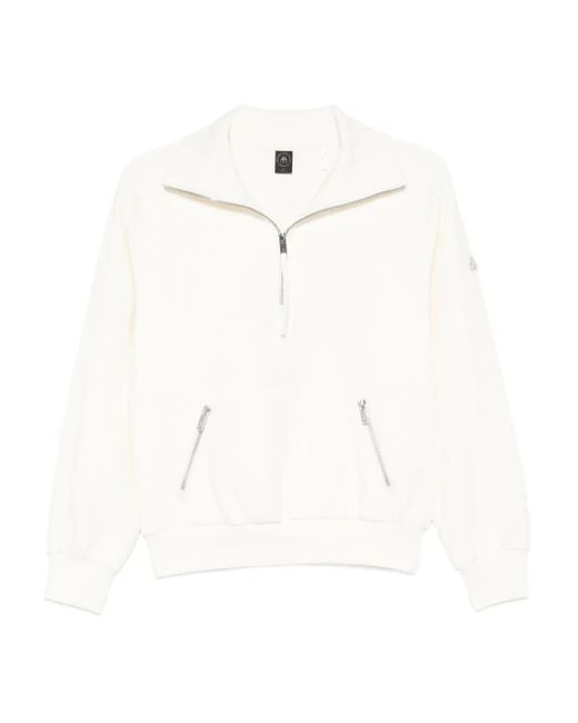 Moose Knuckles White Mix Media Zip-Front Sweatshirt