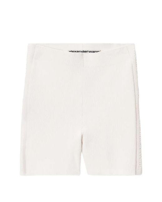 Alexander Wang White Logo-Stripe Ribbed Shorts