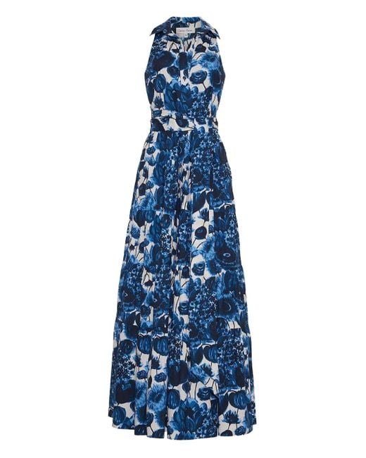Cara Cara Blue Adriana Floral-Print Tiered Maxi Dress