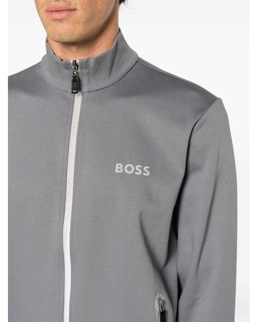 Boss Gray Logo-print Pixelated-details Sweatshirt for men