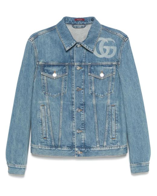 Gucci Jassen ,Blauw ,Denim Lasered Double G Denim Jack in het Blue voor heren