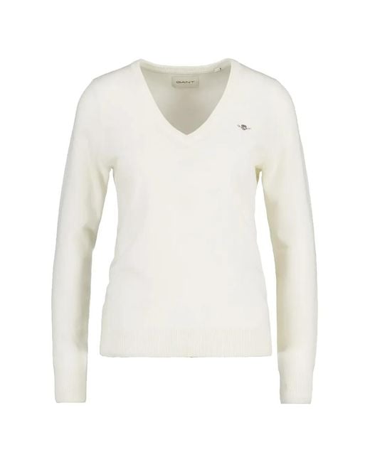 Gant White V-Neck Sweater