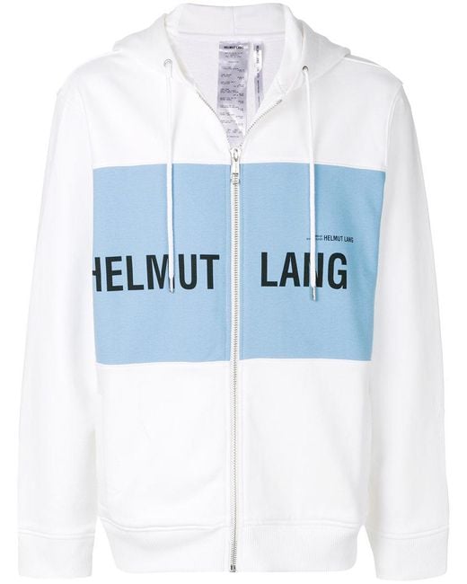 Helmut Lang White Zip Front Logo Hoodie for men