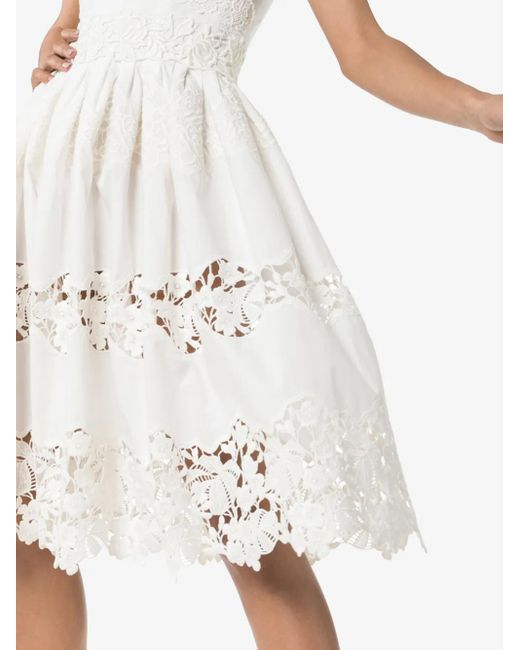 Dolce & Gabbana White Floral Embroidered Cutout Midi-Dress