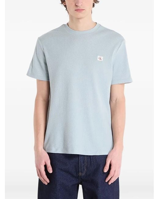 Calvin Klein Blue Waffle-Knit Crew-Neck T-Shirt for men
