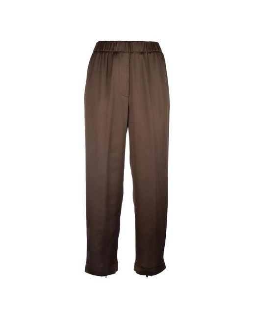 Peserico Brown Elasticated-Waistband Turned-Up Trousers