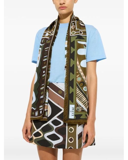 Emilio Pucci White Mixed-Print Silk Stole