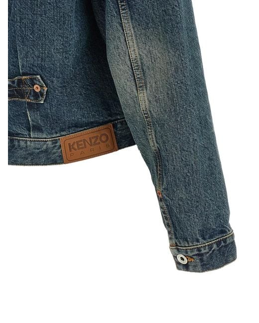 KENZO Blue Floral-Embroidered Denim Jacket for men