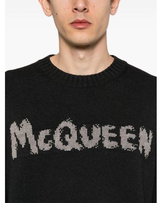 Alexander McQueen Black Logo-jacquard Cotton Jumper for men