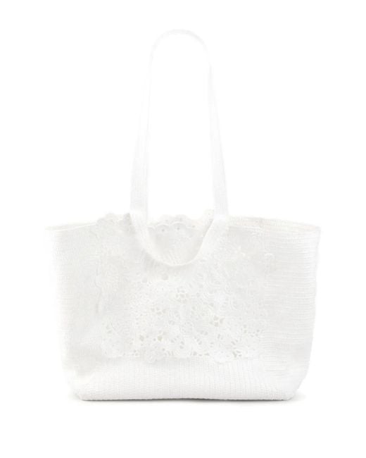Sandro White Crochet Tote Bag