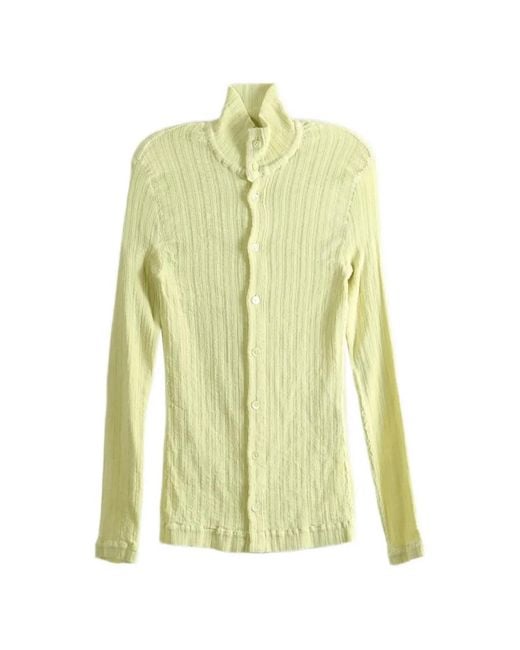 Issey Miyake Yellow Rill Ribbed High-Neck Cardigan