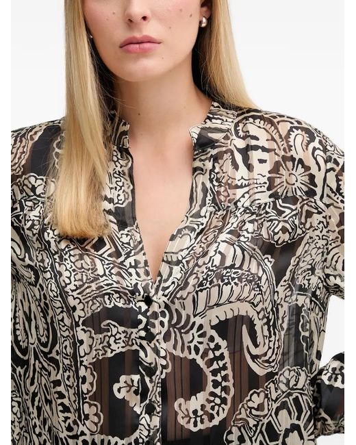MARC AUREL Gray Paisley Lace Trim Blouse