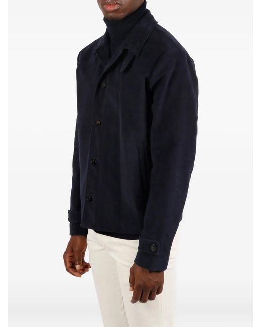 14 Bros Blue Wool Shirt Jacket for men