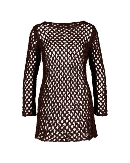 Haight Black Flavia Open-Knit Boat-Neck Mini Dress